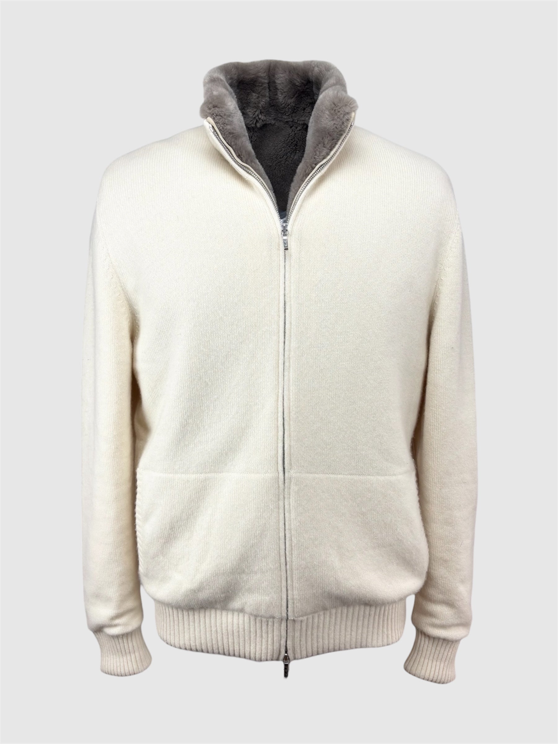 Loro Piana Baby Cashmere Castorino Fur Cardigan