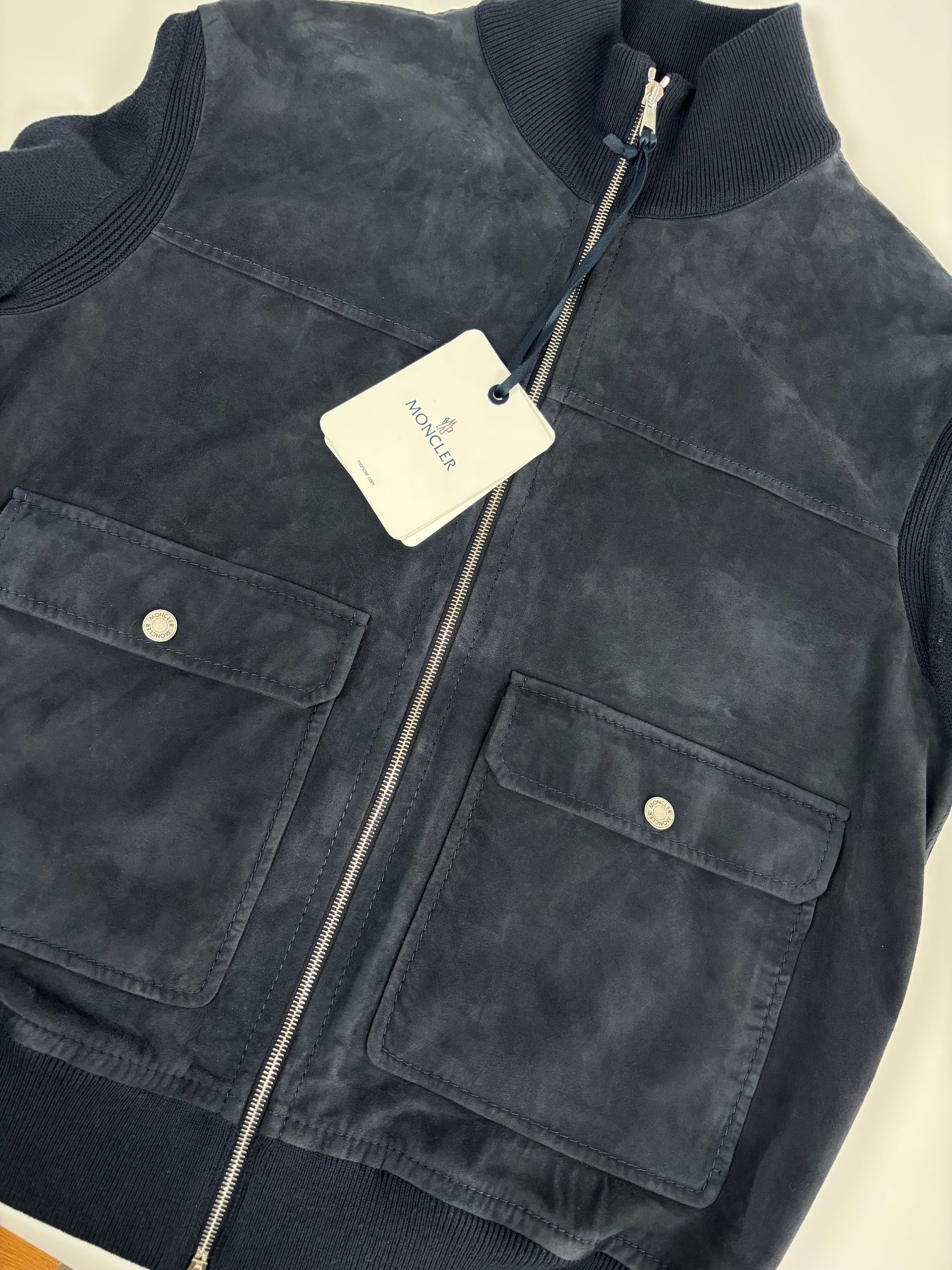 Moncler Padded Suede Cardigan Jacket